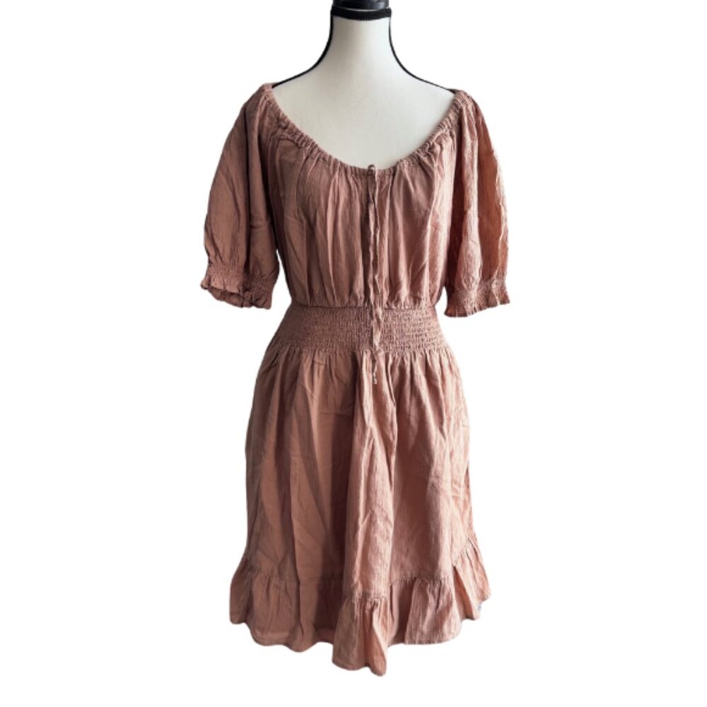 100% COTTON TEXTURED OFF THE SHOULDER  DRESS, SZ. L TALL